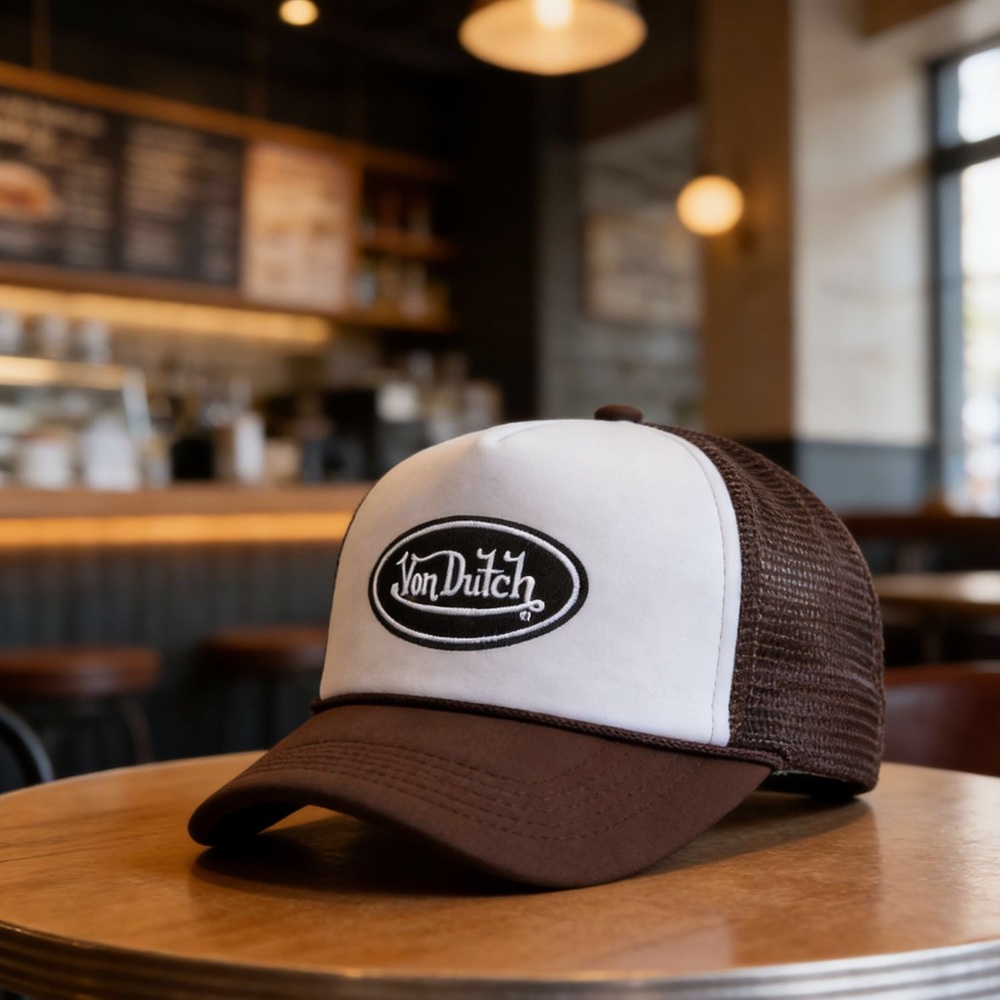 Von Dutch White Front Brown Mesh Baseball Cap